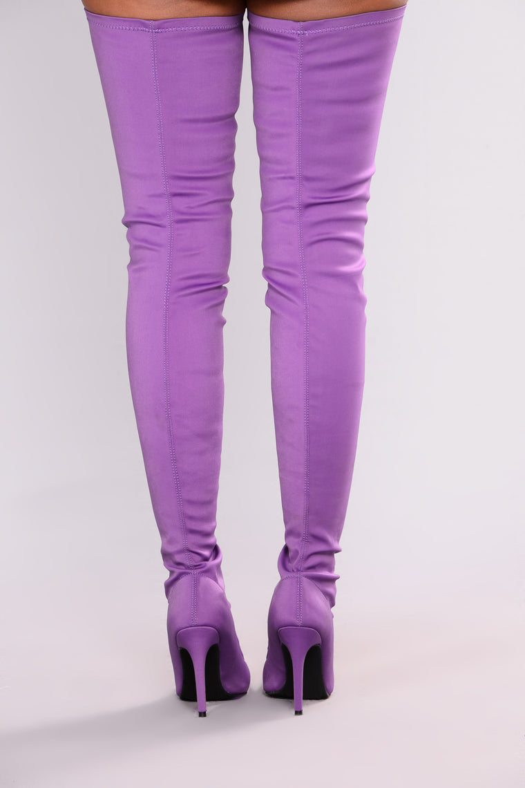 lavender thigh high boots