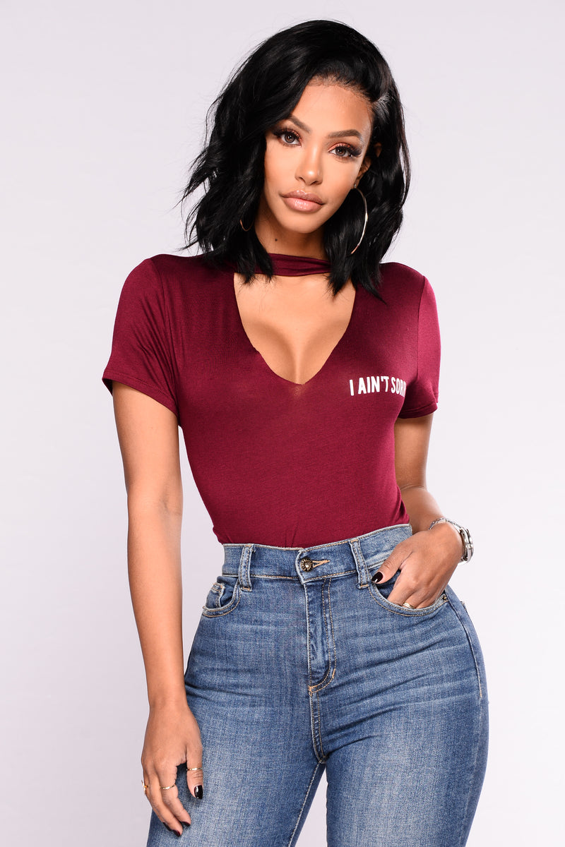 I Ain't Sorry Graphic Top - Burgundy, Graphic Tees ...