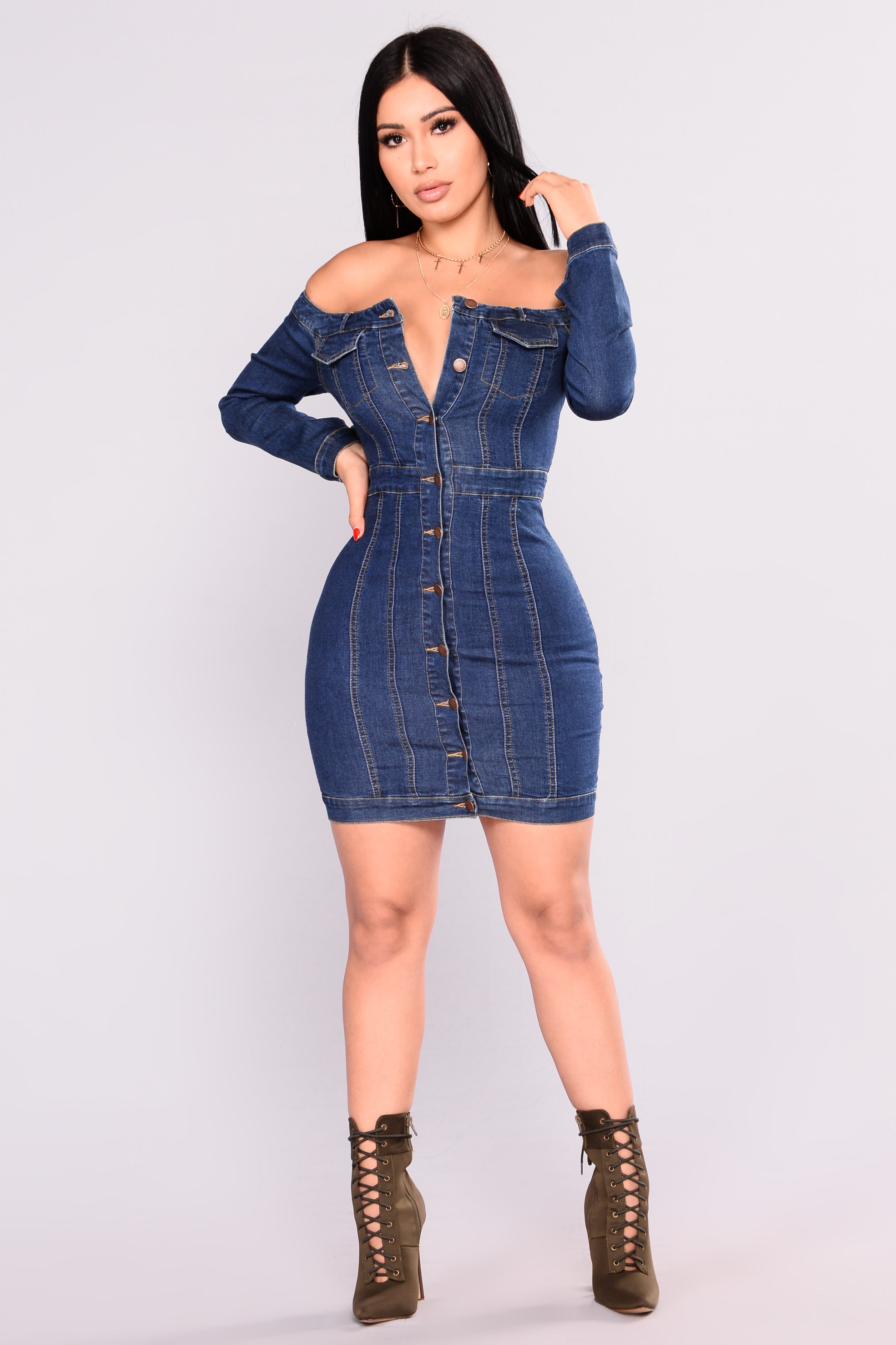 Start Your Engines Denim Dress Medium Wash