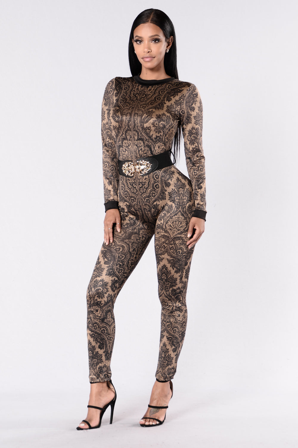 Now At The Party Jumpsuit - Black/Taupe