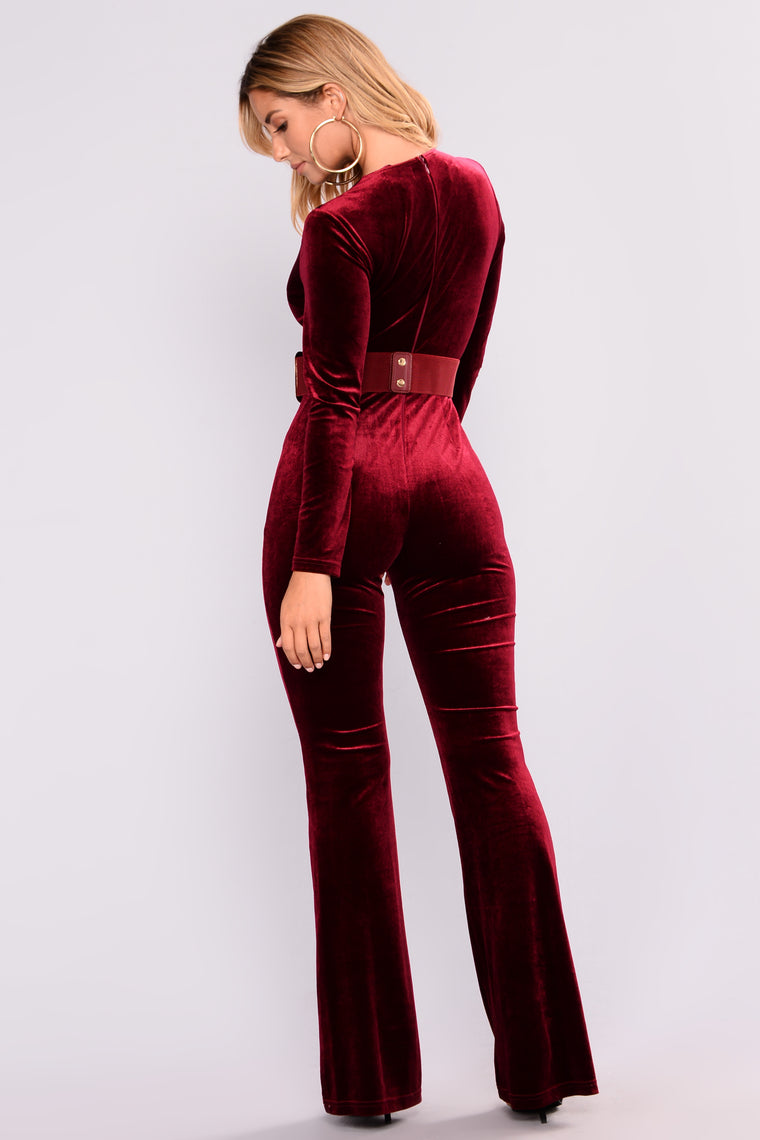 Alayna Velvet Jumpsuit - Burgundy – Fashion Nova