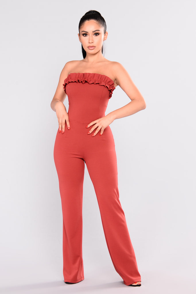 You're My Destiny Ruffle Jumpsuit - Marsala