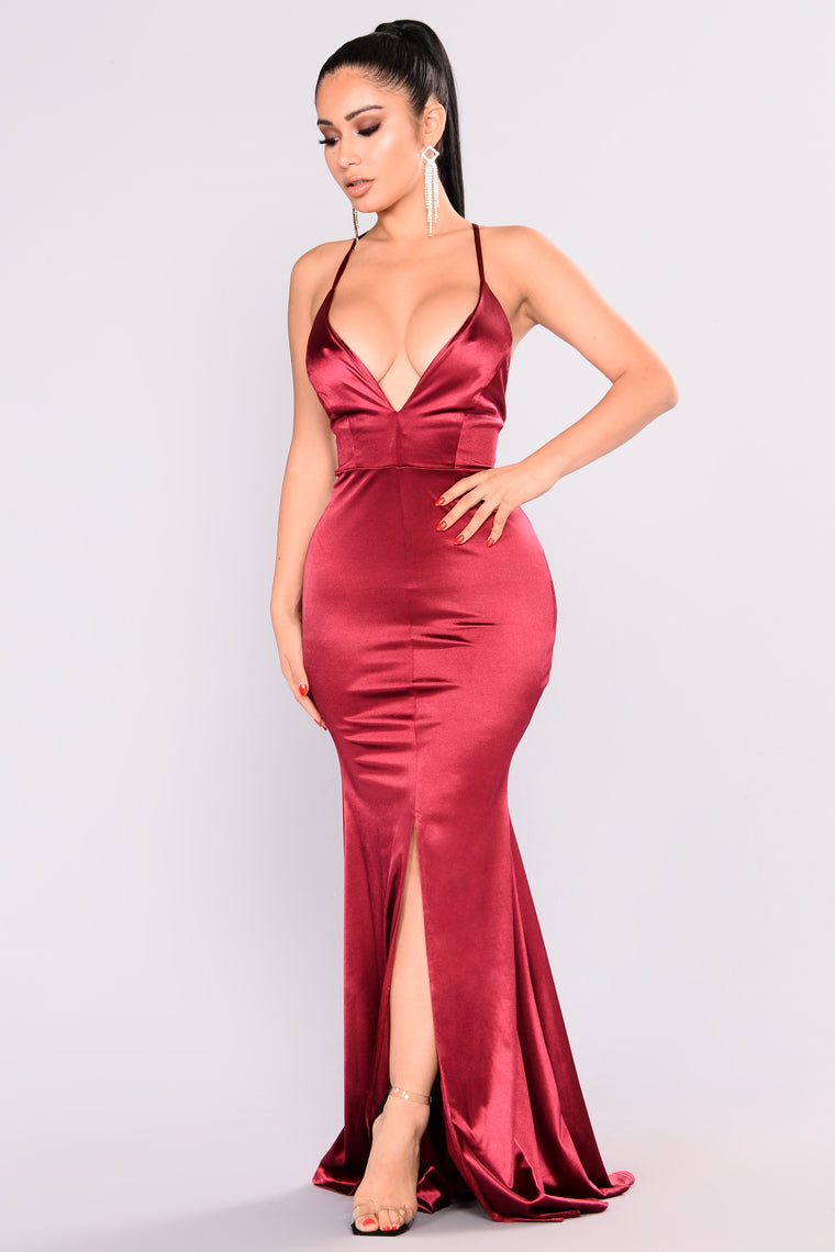 red silk dress fashion nova