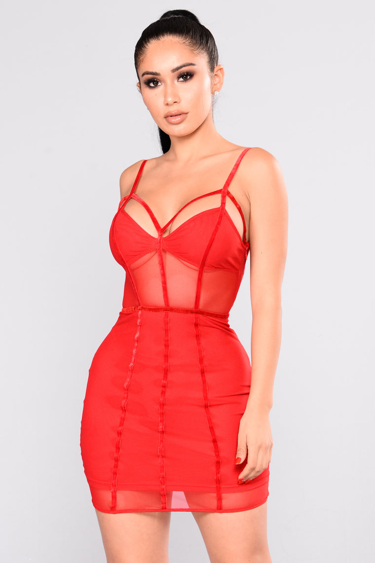 mesh dress red