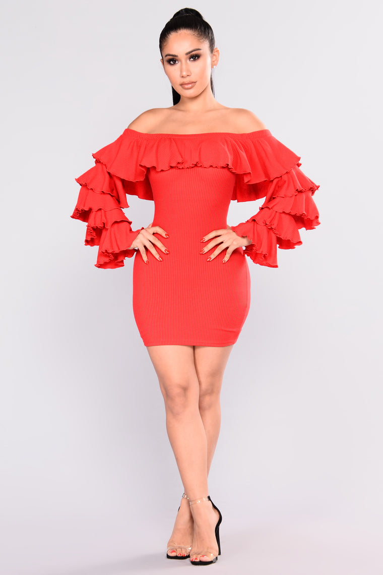 fashion nova red ruffle dress