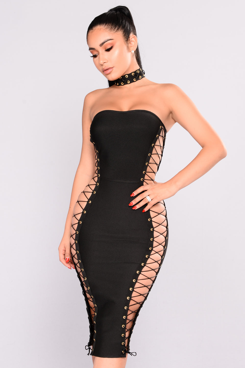 Sexy Stacey Lace Up Dress Black 8493