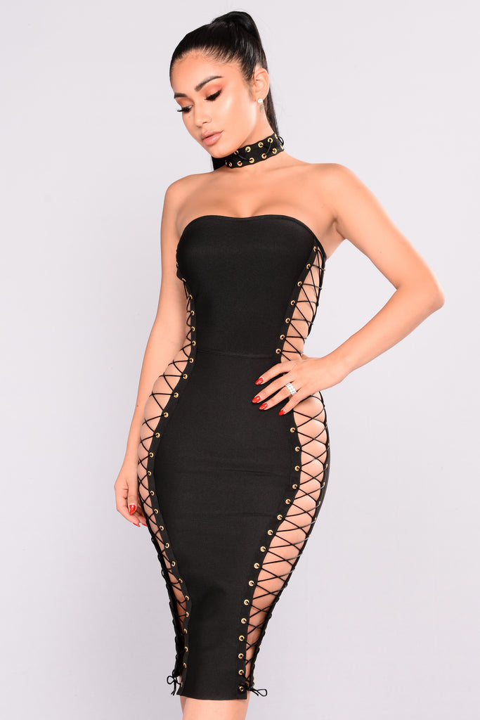 Sexy Stacey Lace Up Dress Black 5297