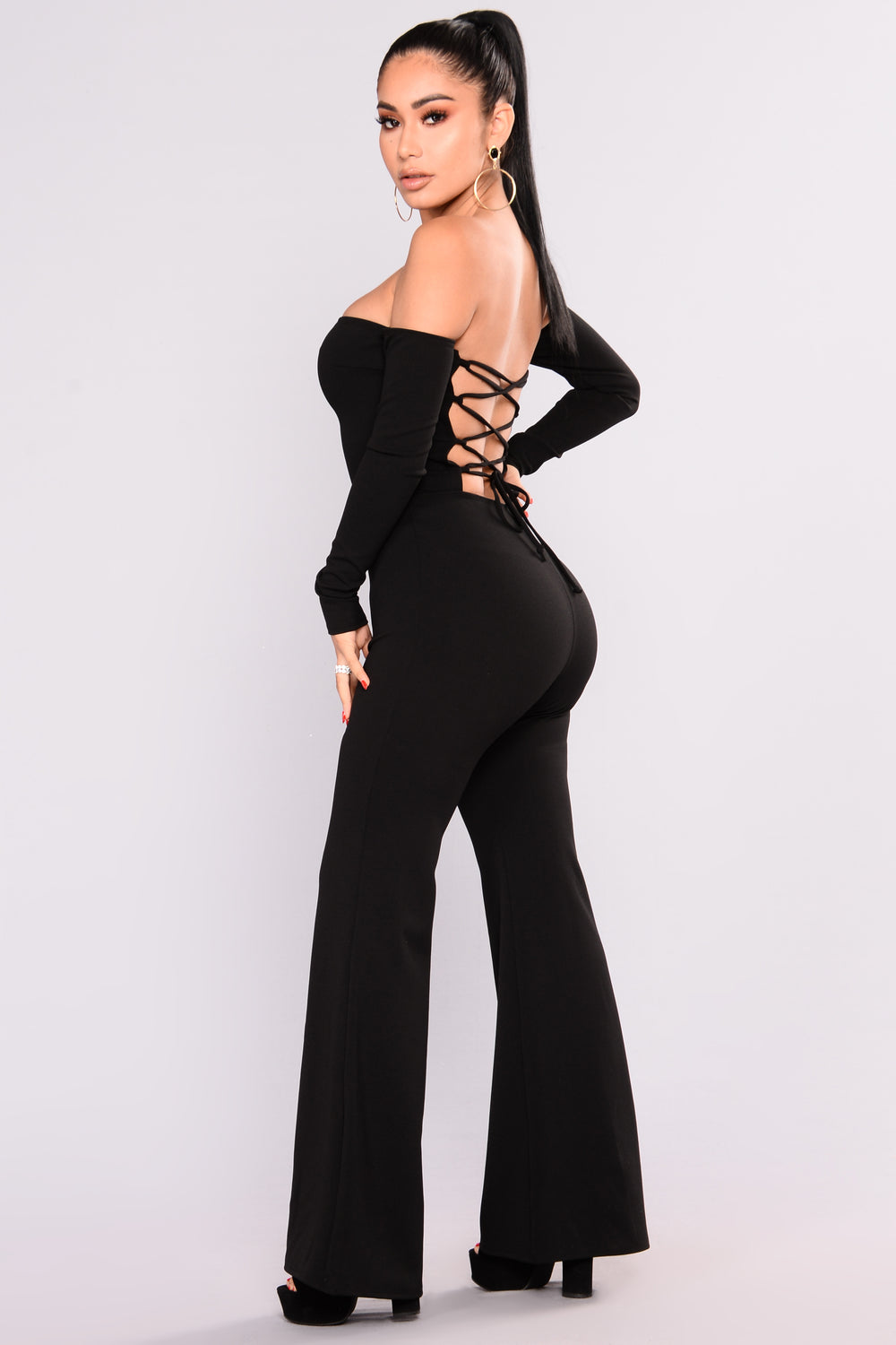 Never Forget You Lace Up Jumpsuit - Black