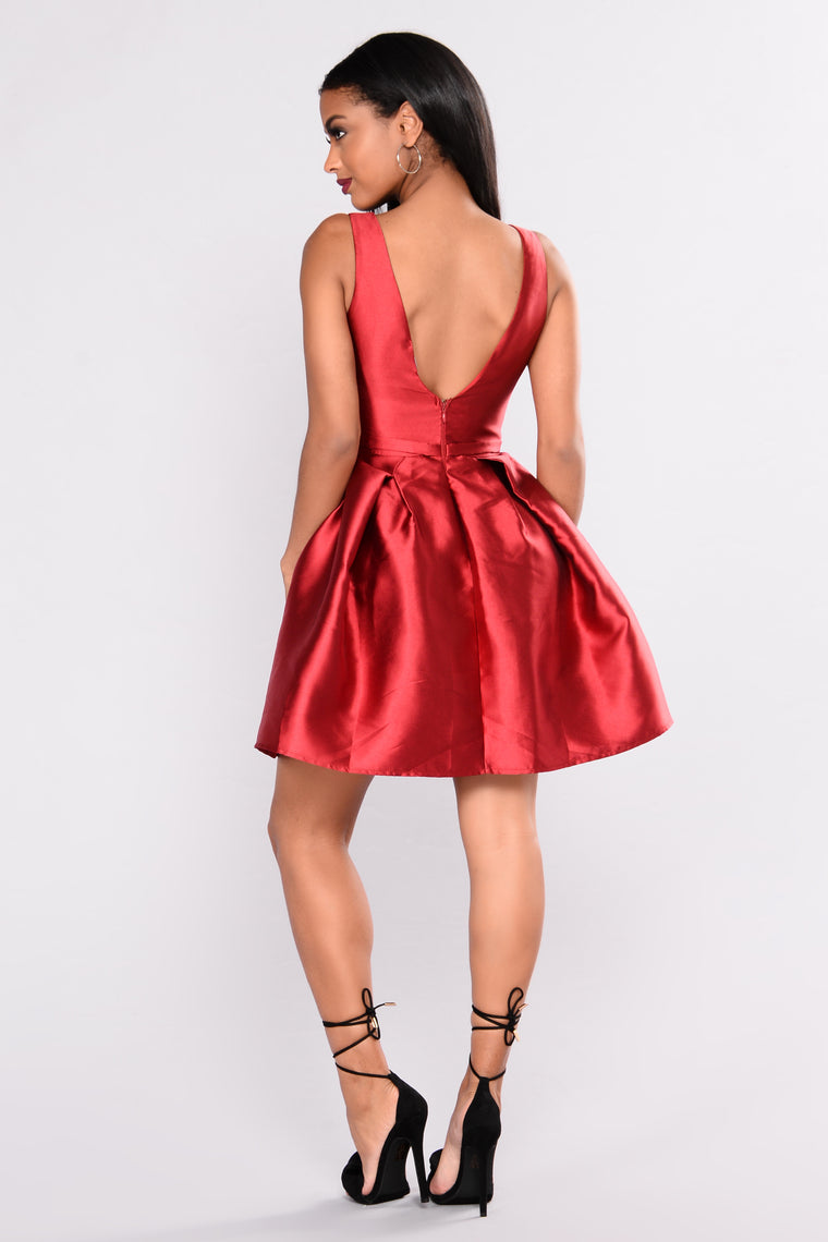 A Satin Holiday Dress - Red - Dresses - Fashion Nova