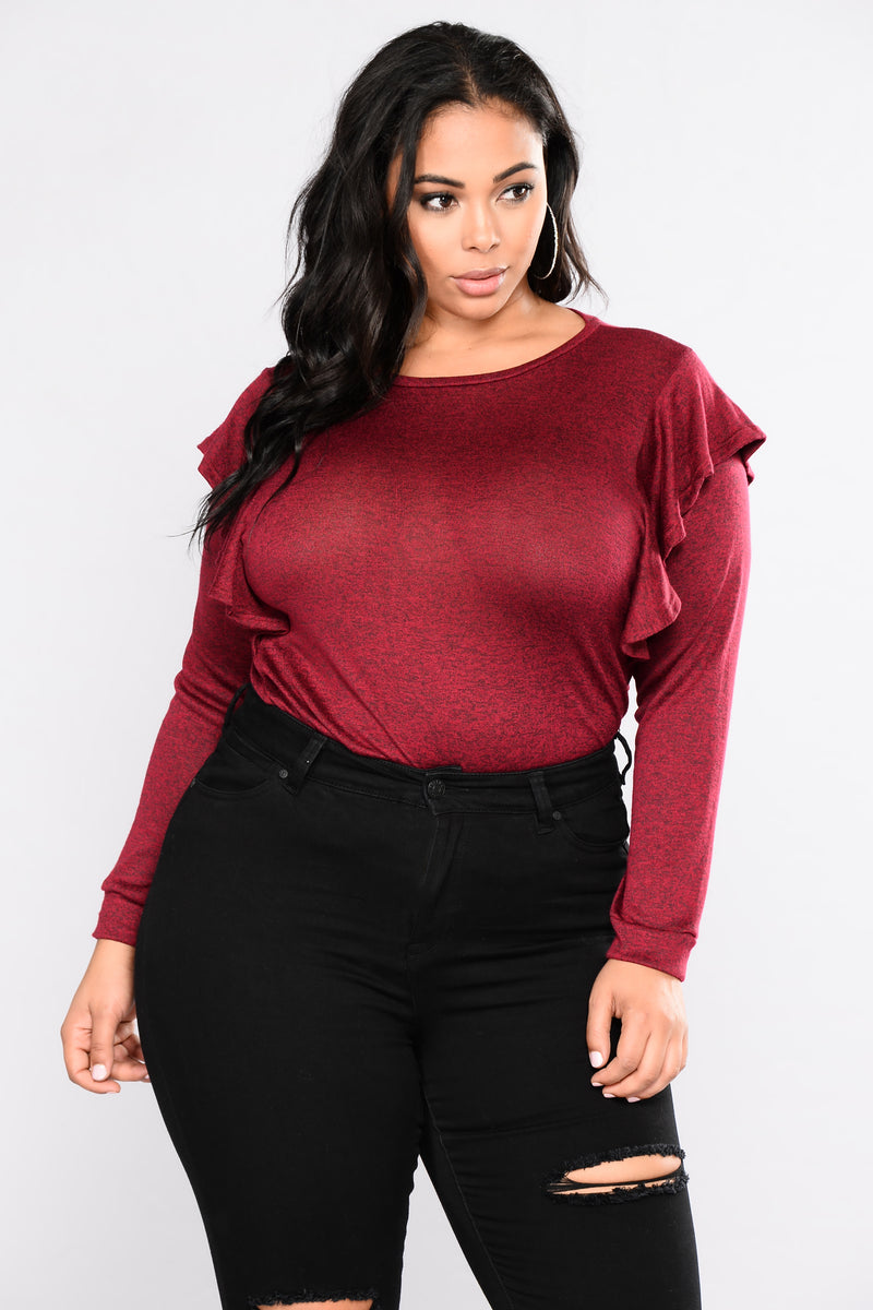 Ra Ra Ruffle Top - Burgundy | Fashion Nova, Knit Tops | Fashion Nova