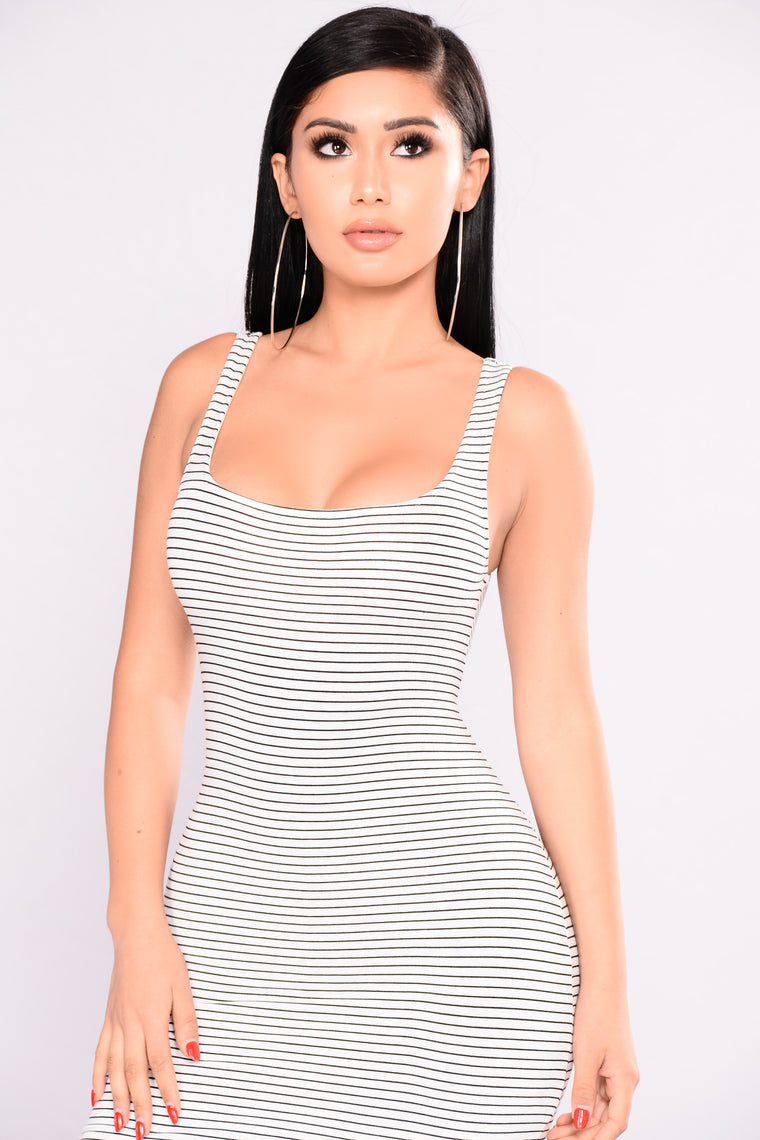 fashion nova black and white striped dress