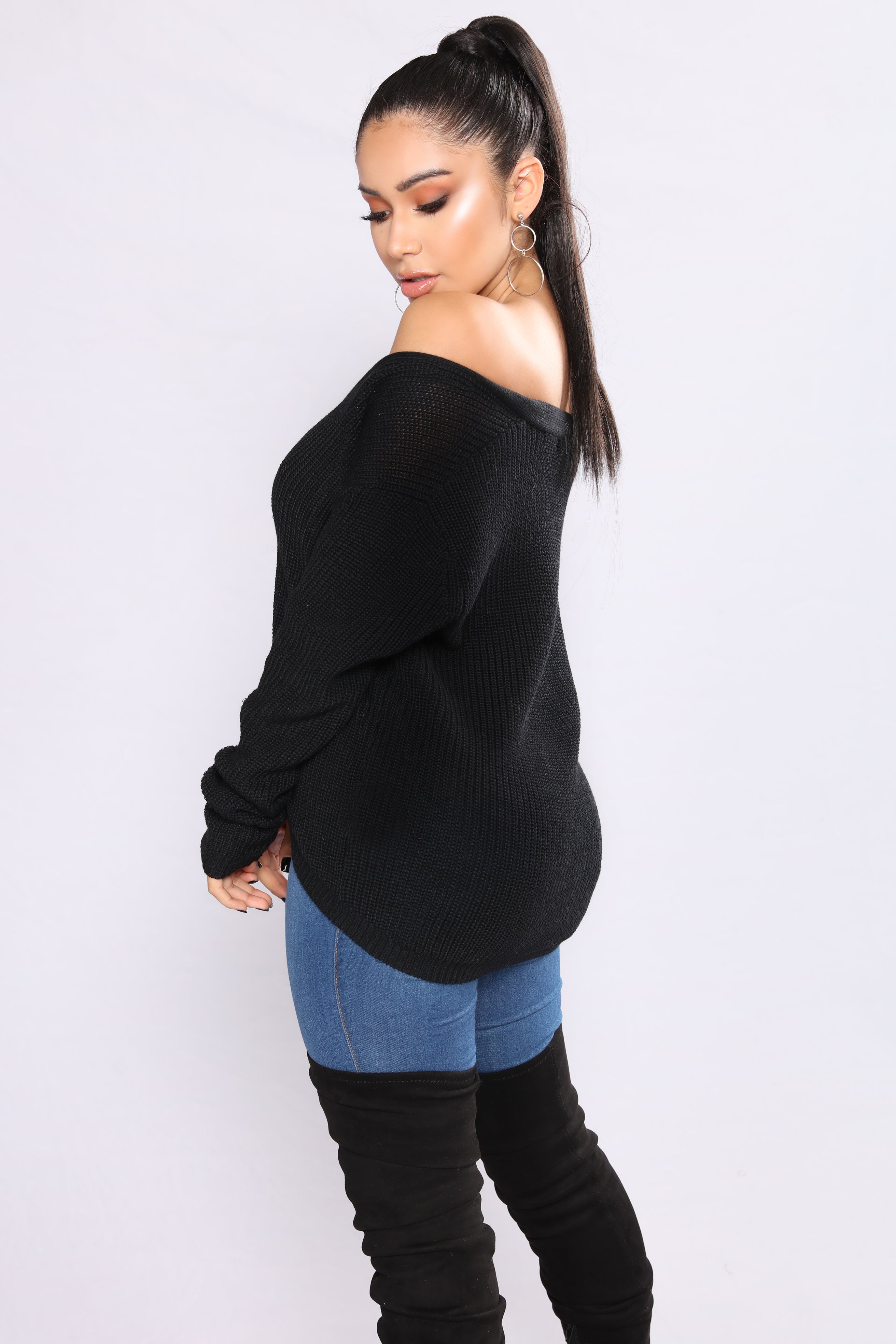 Alana lace Up Sweater - Black