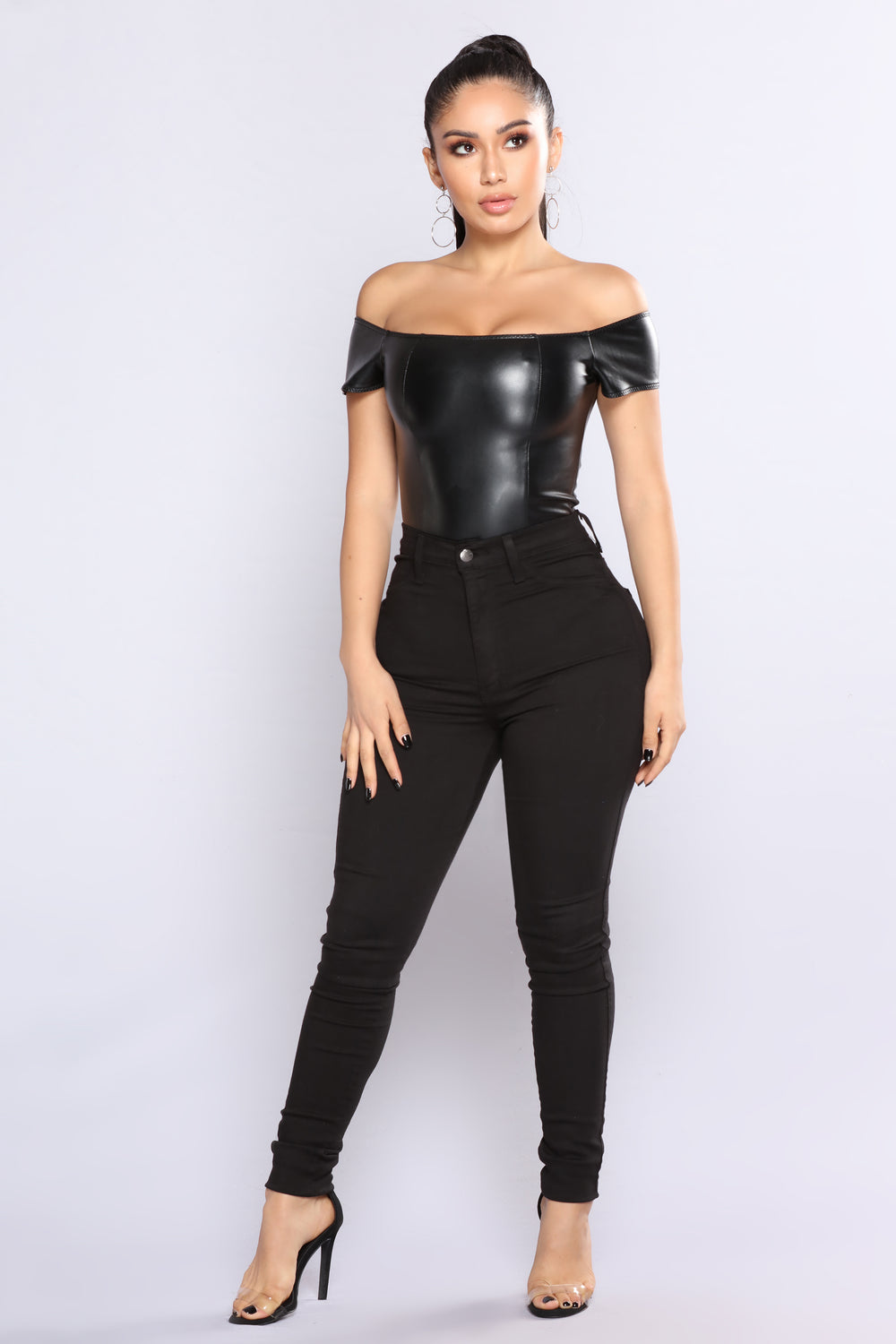 Christy Faux Leather Bodysuit Black 
