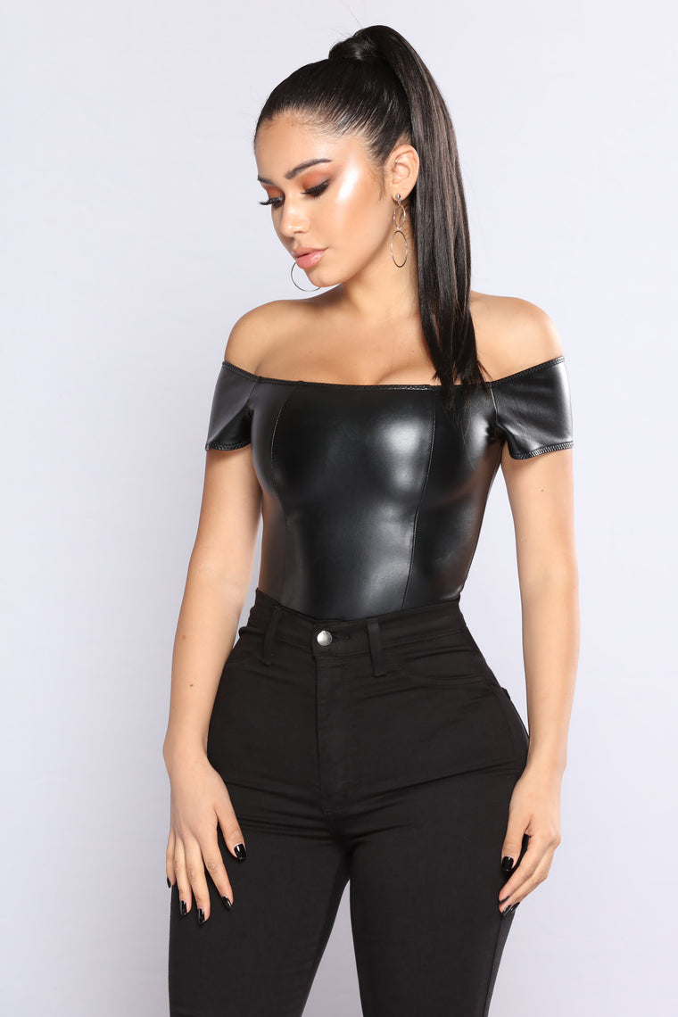 Christy Faux Leather Bodysuit Black