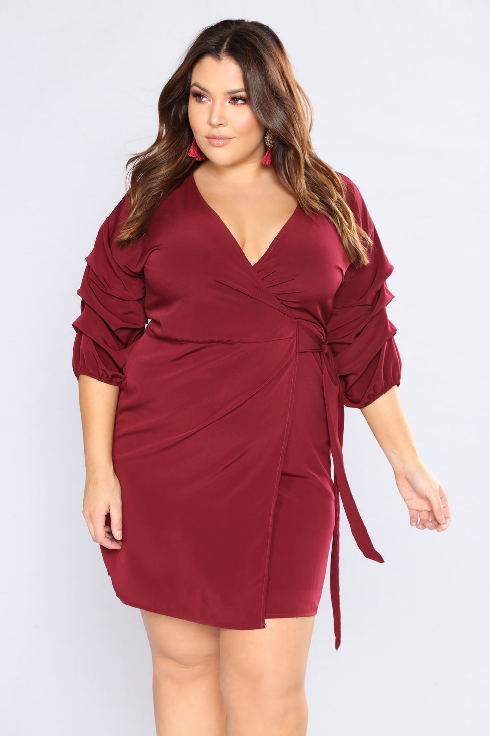 Ysable Bubble Sleeve Dress - Burgundy