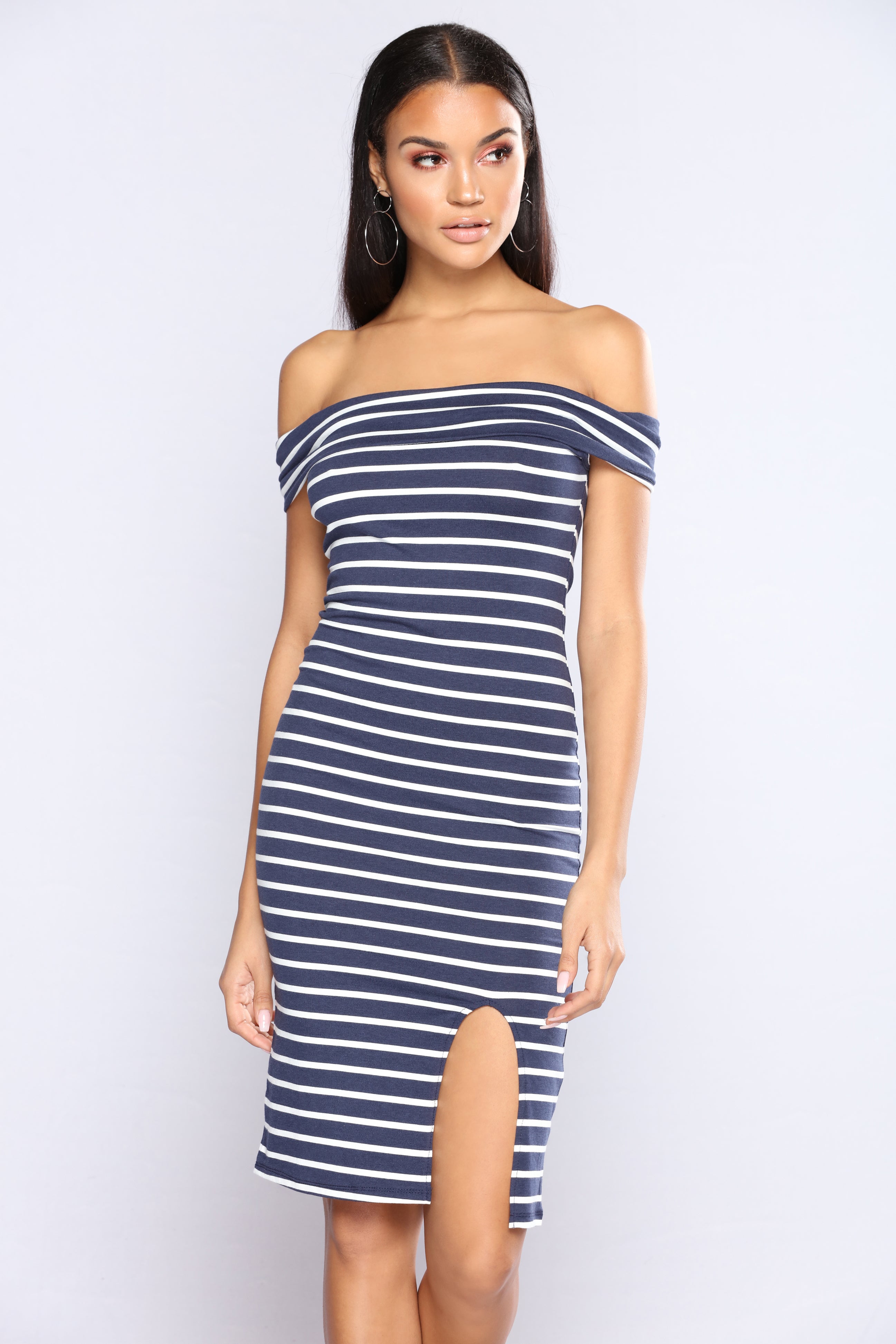Briony Striped Dress - Navy/White