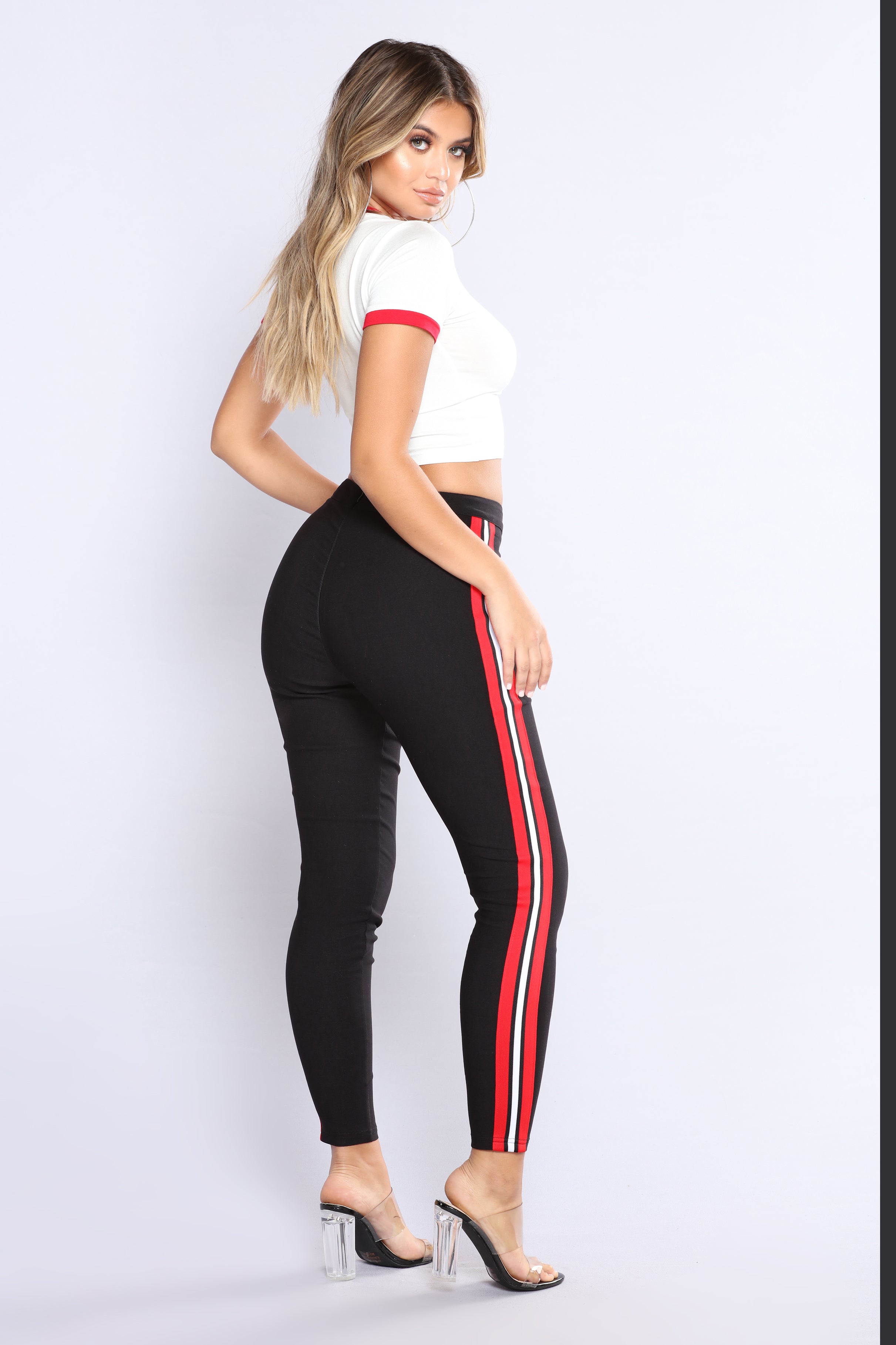 red and white striped pants womens