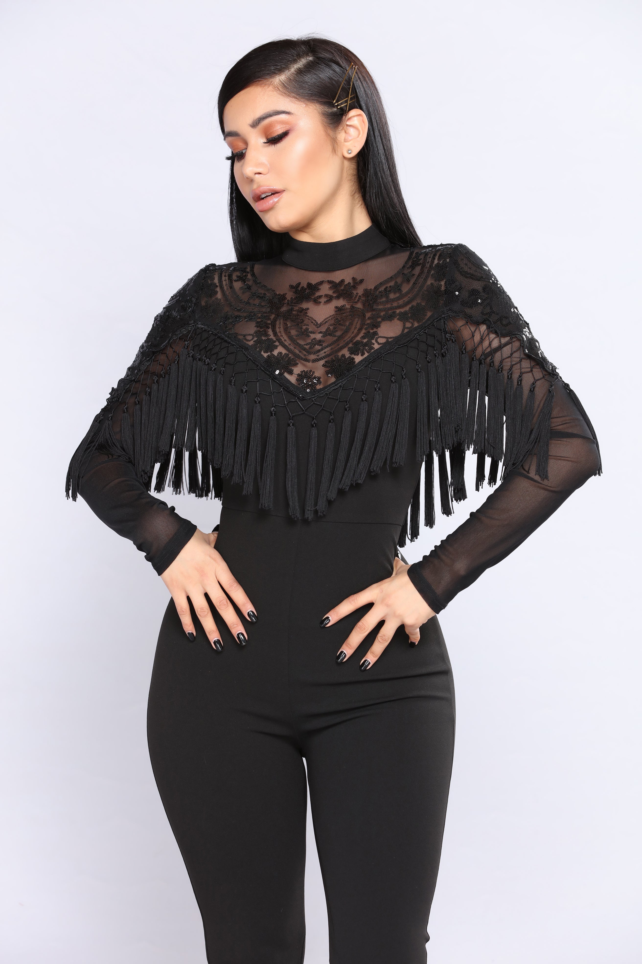 fashion nova fringe jumpsuit