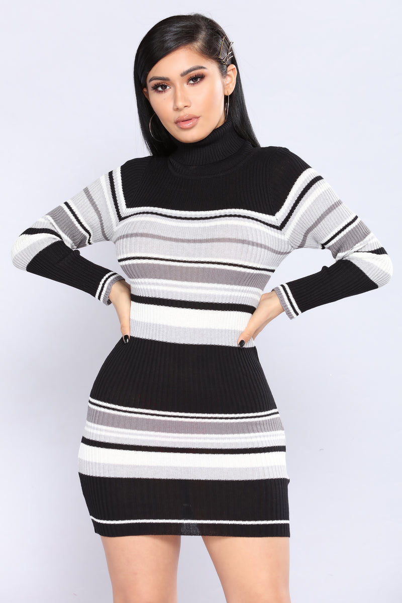 Everyone Get In Line Dress - Black/White, Dresses | Fashion Nova