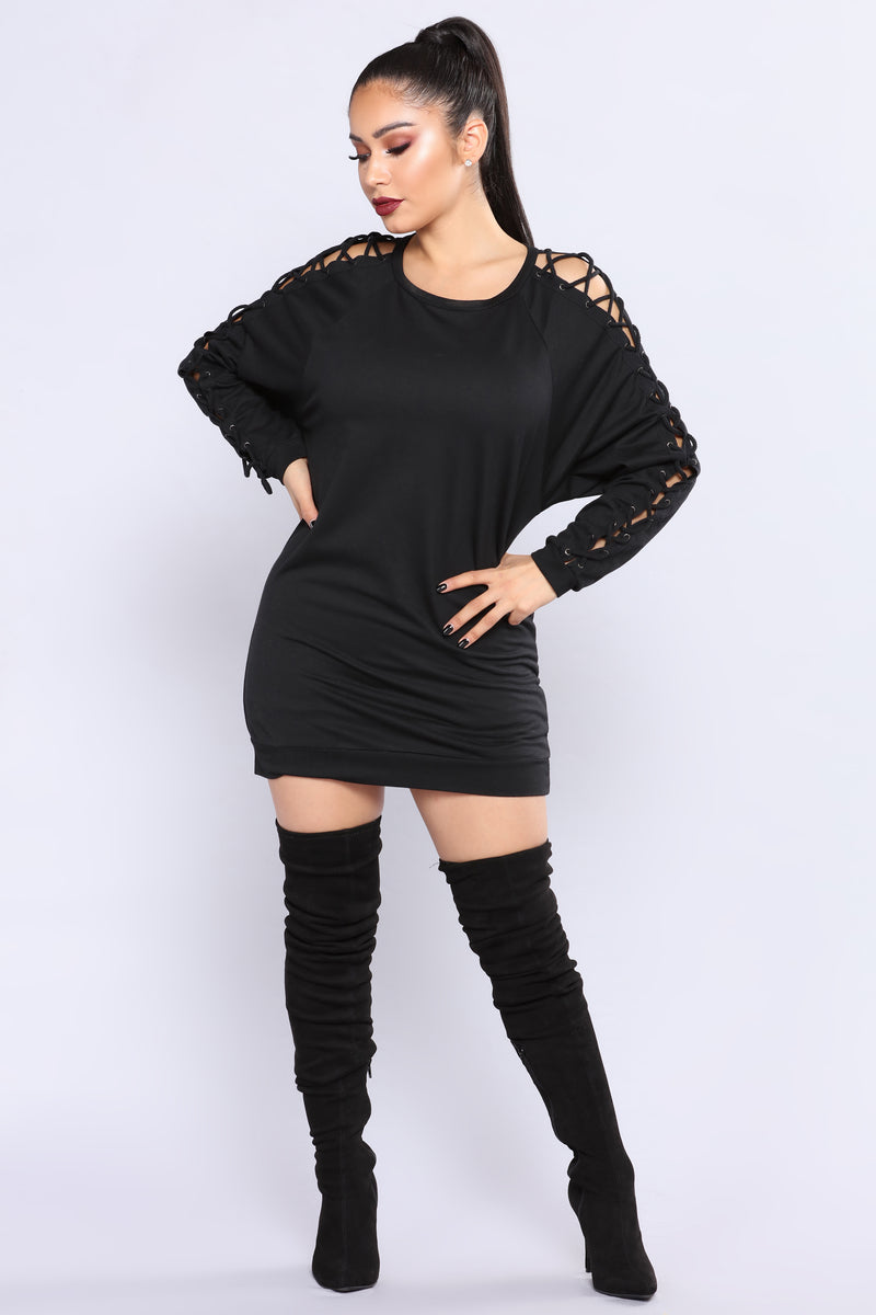 Lace You Up Tunic Sweater - Black | Fashion Nova, Knit Tops | Fashion Nova