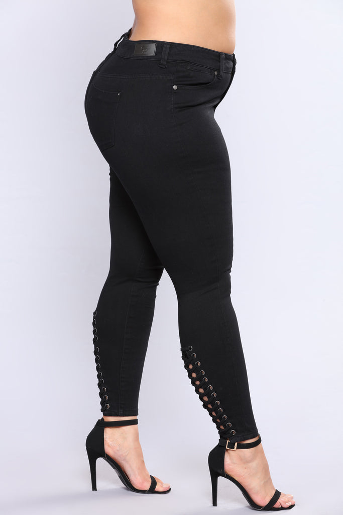 You Know What Lace Up Jeans - Black