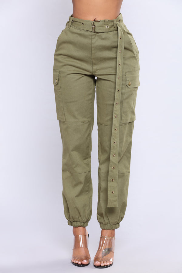 womens olive green cargo jogger pants