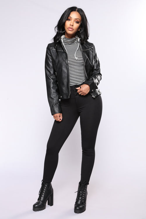 Alexa Faux Leather Jacket Black 