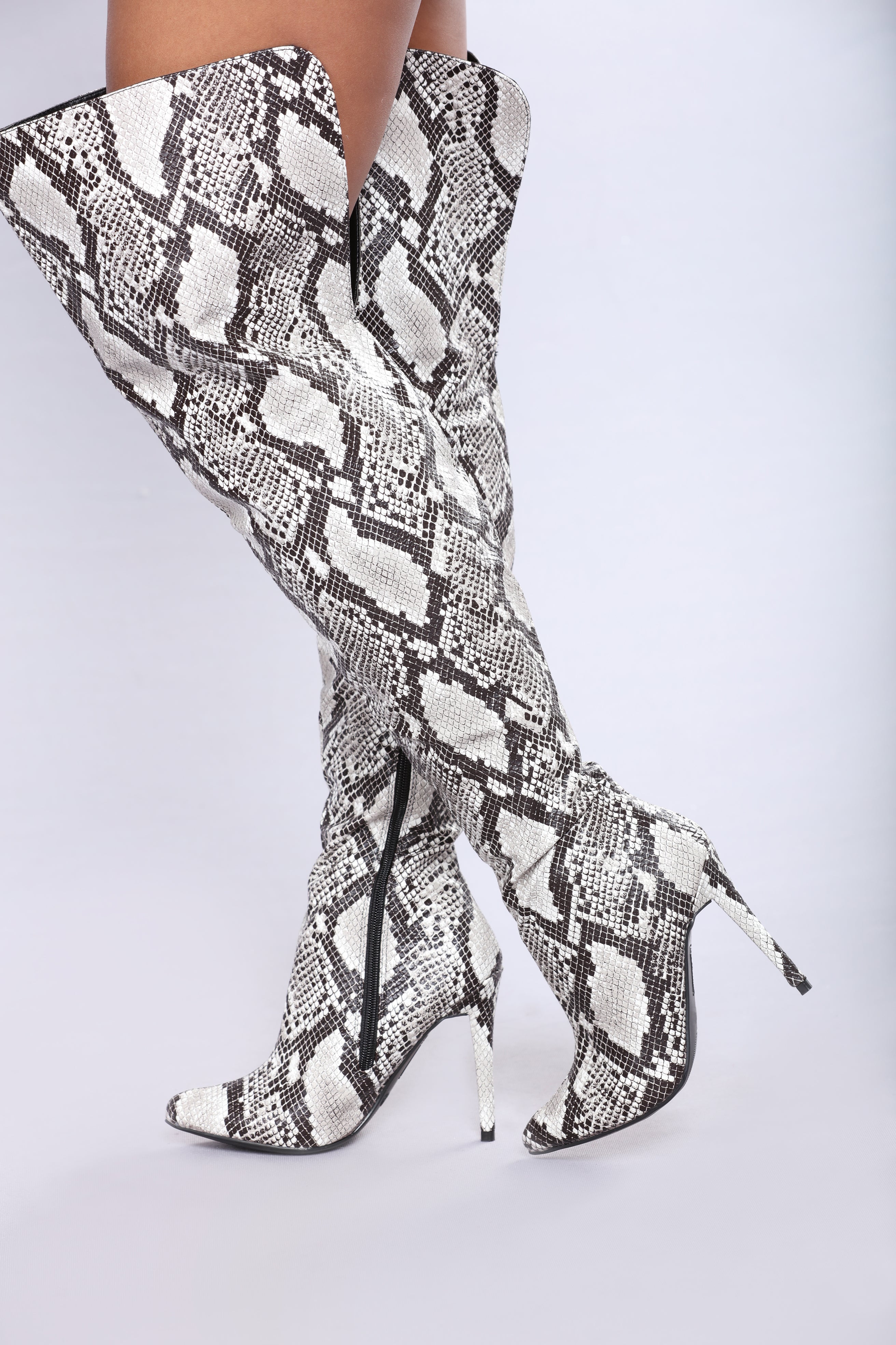 over the knee boots snake print