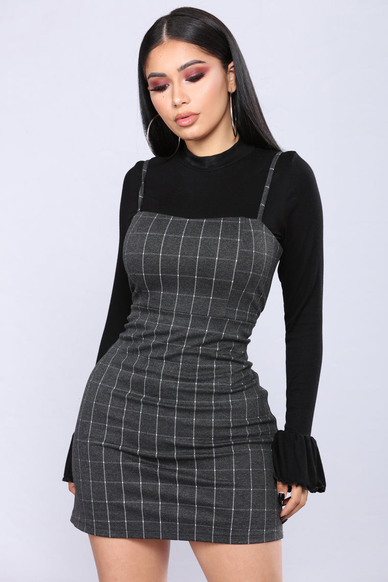 black and grey plaid dress