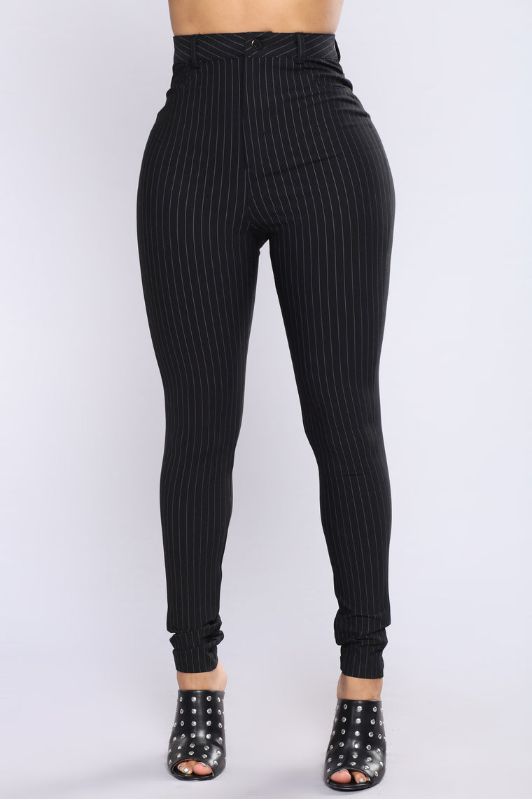 high waisted pinstripe jeans