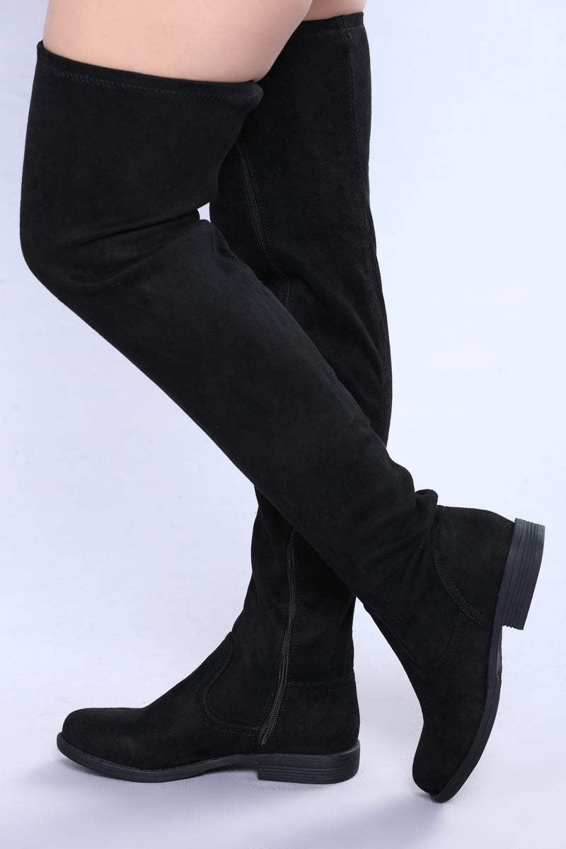 fashion nova black thigh high boots