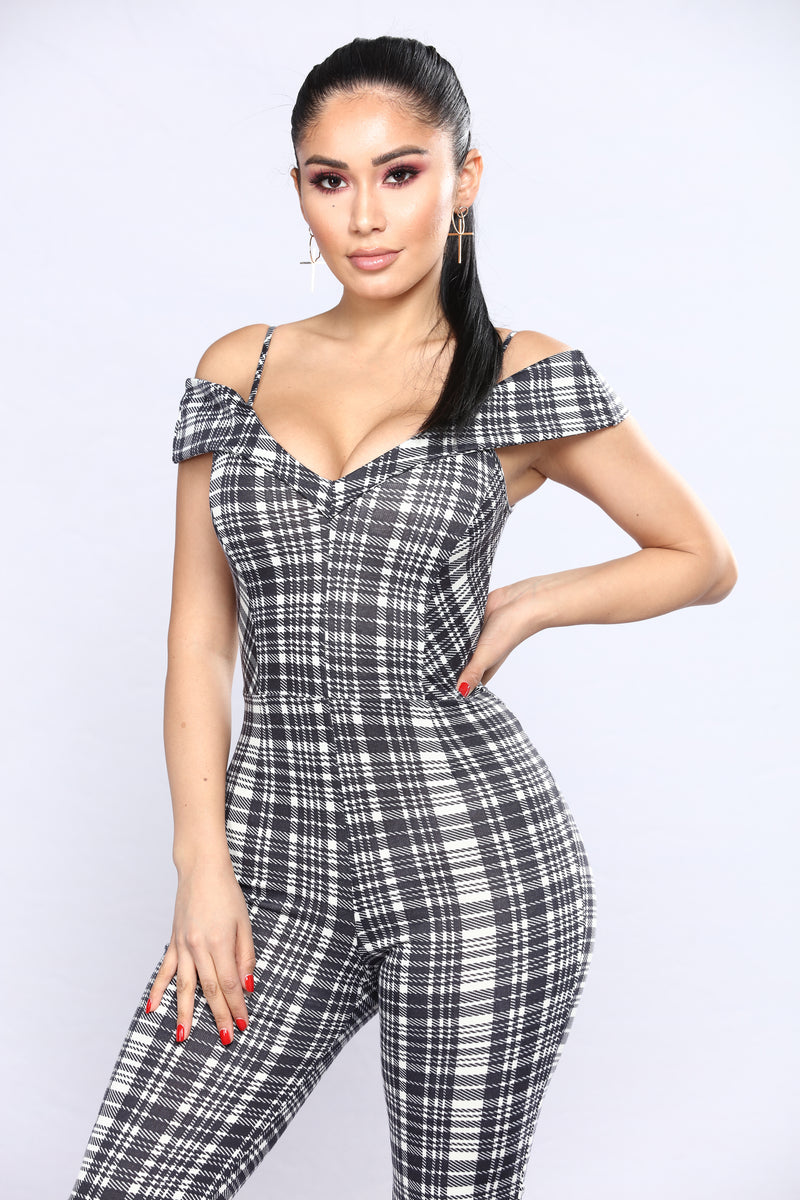 Melissa Off Shoulder Jumpsuit - Black/White | Fashion Nova, Jumpsuits ...