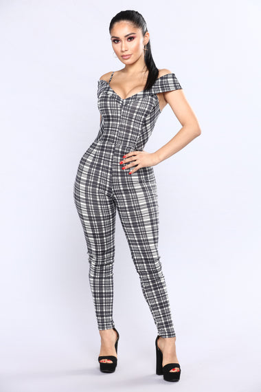 Melissa Off Shoulder Jumpsuit - Black/White – Fashion Nova