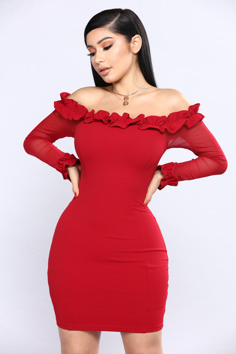 fashion nova red ruffle dress