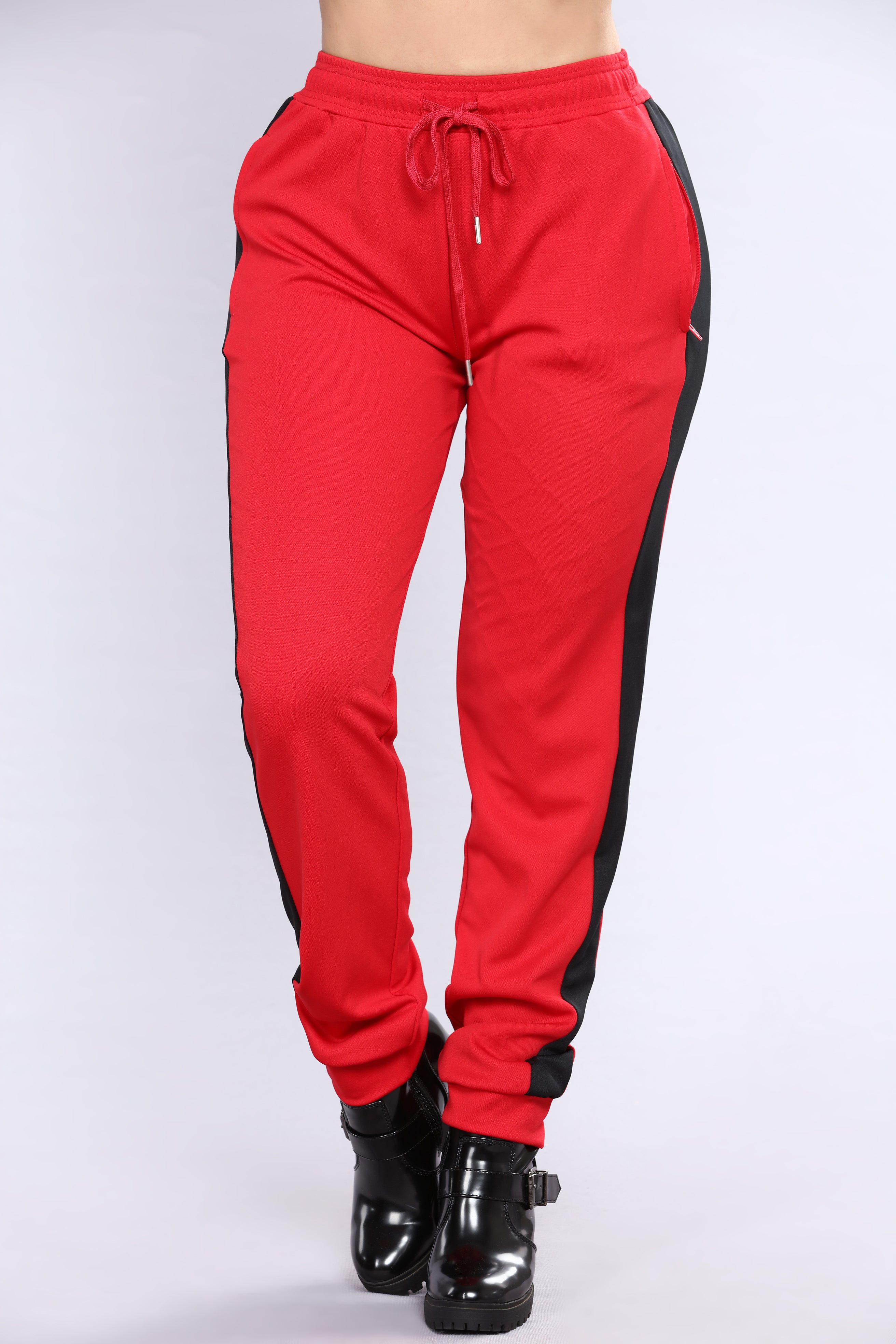 red black joggers