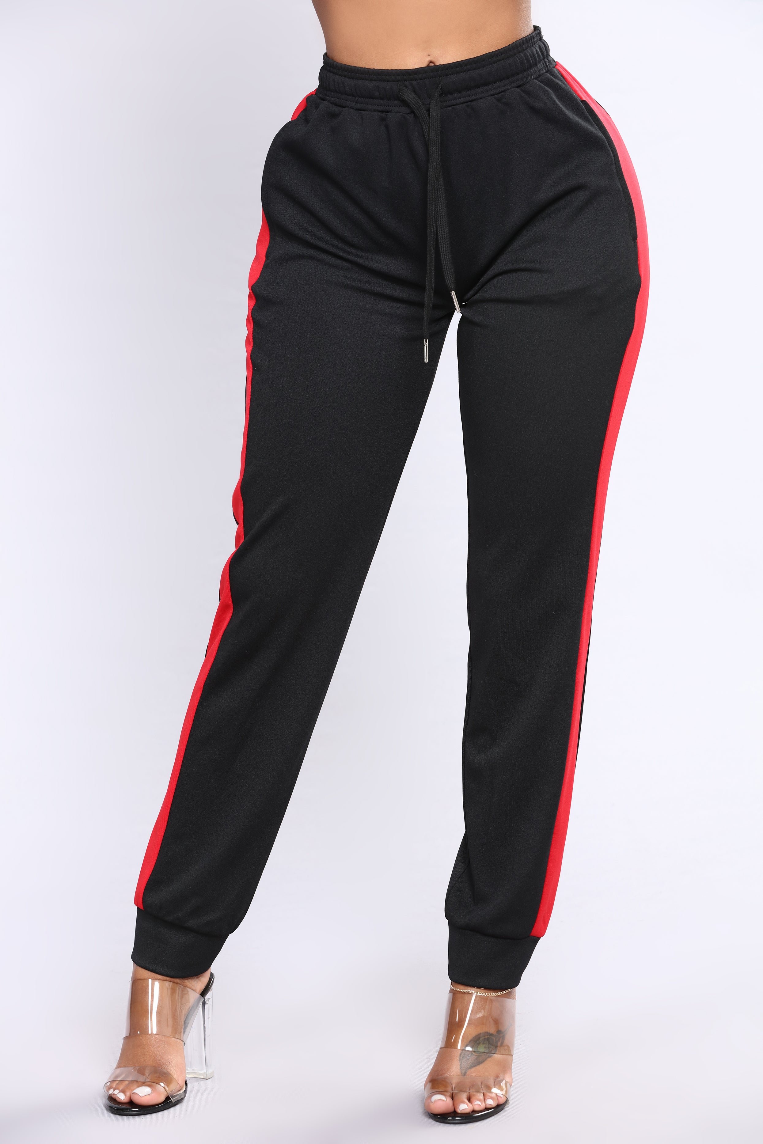 red and black joggers womens