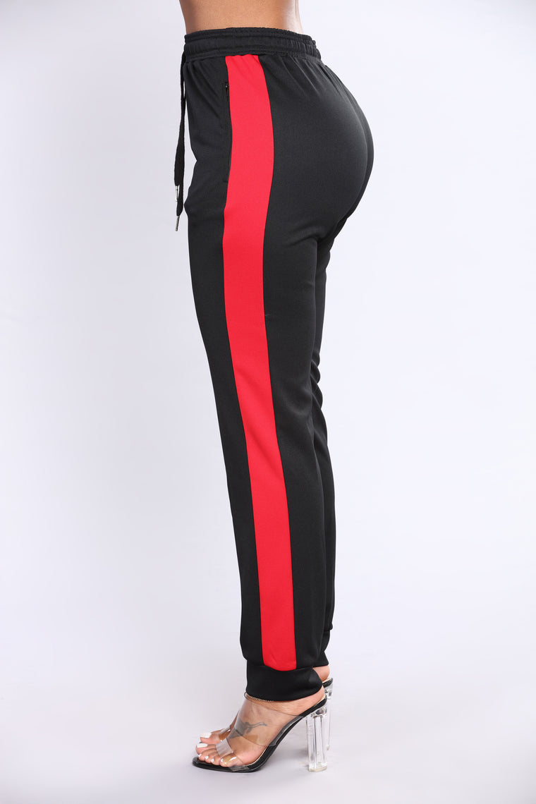 black red stripe joggers