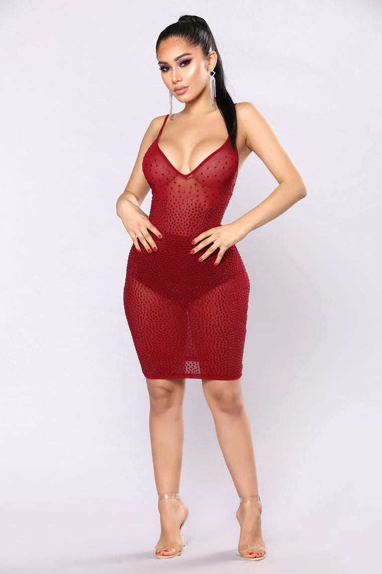 burgundy rhinestone dress