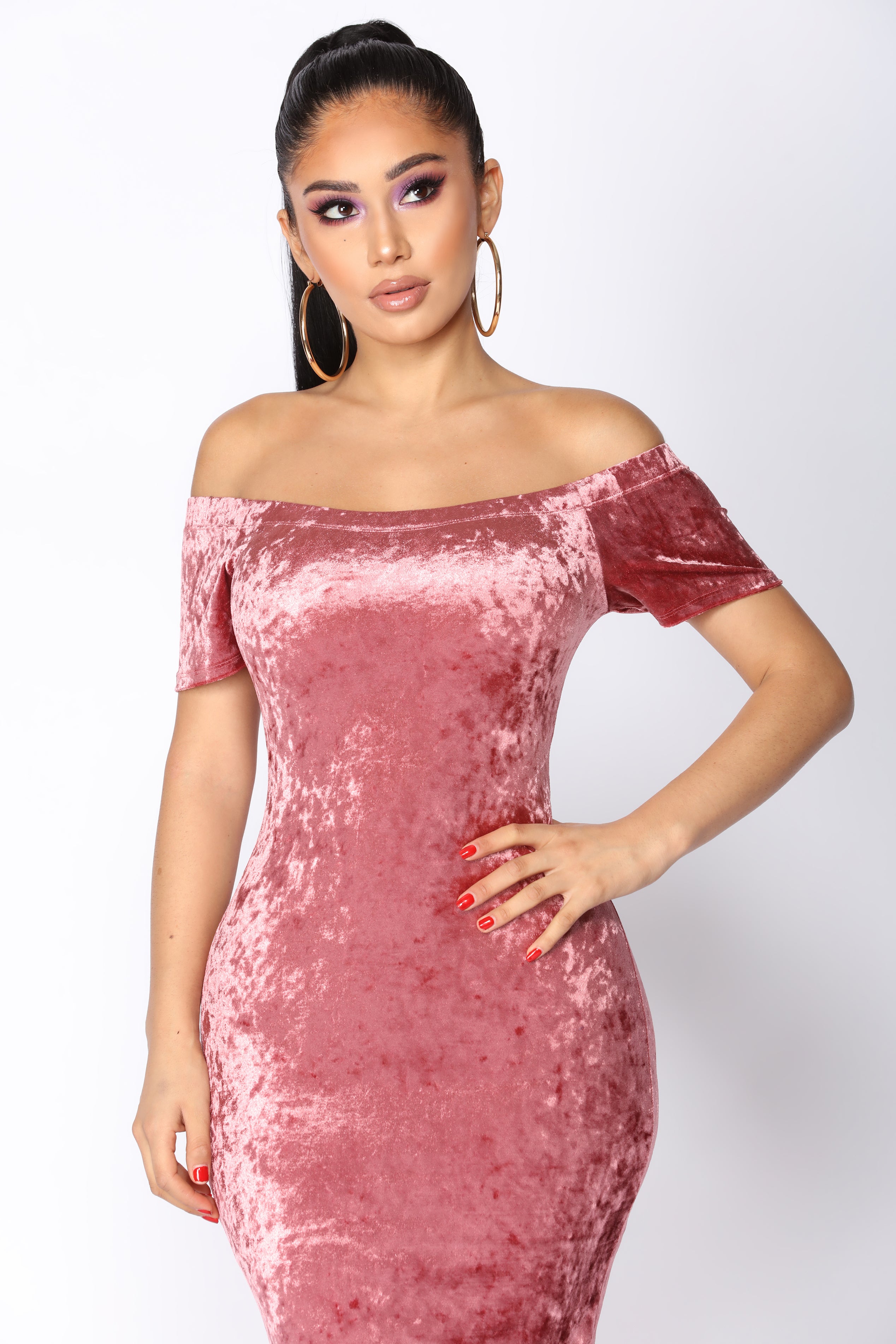 Rochelle Velvet Dress Dusty Pink Fashion Nova