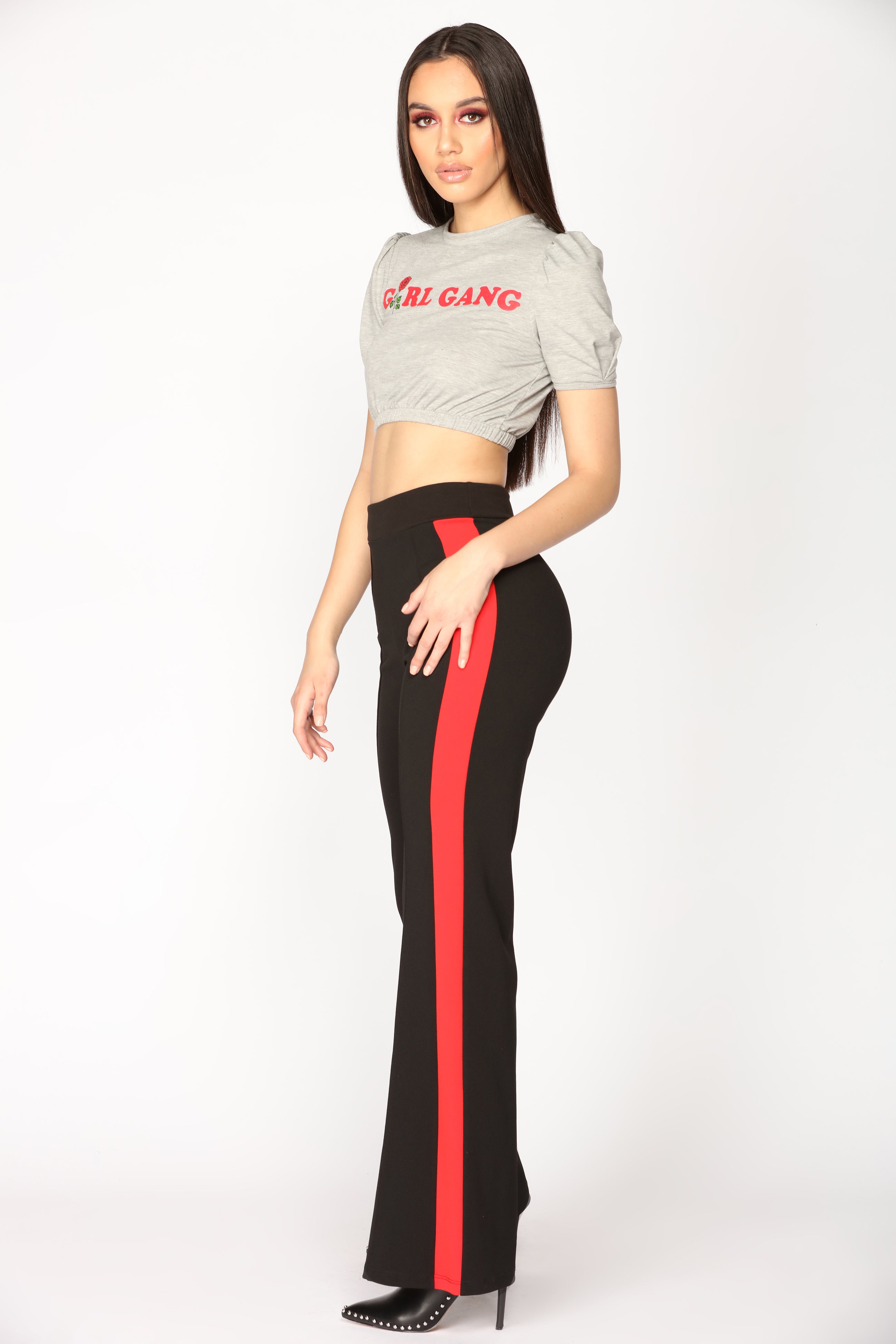 red black striped pants