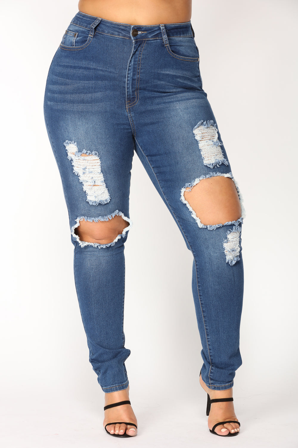 San Antonio Distressed Jeans - Medium Blue