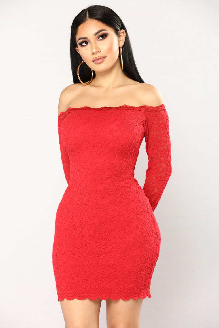 Off Shoulder Lace Bodycon Dress Red Dresses Fashion Nova