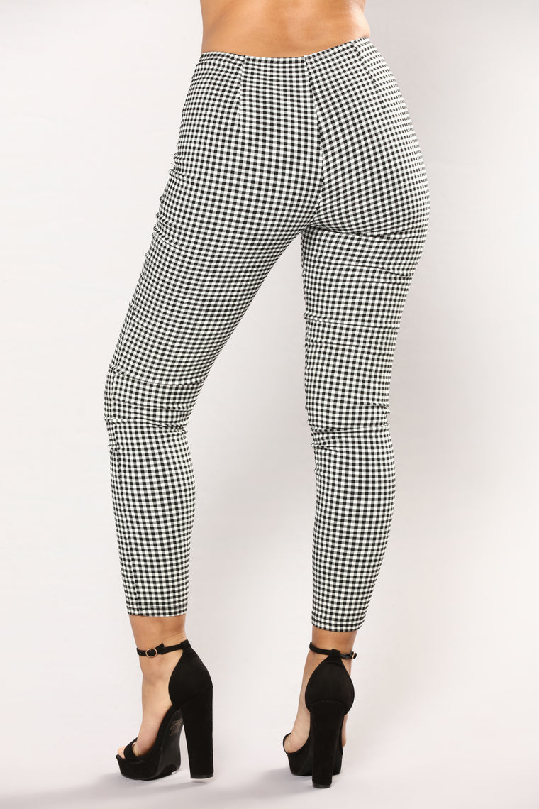 Paris Love Gingham Zip Pants - Black/White