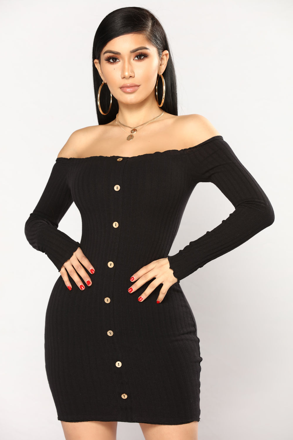 Jacklyn Off Shoulder Mini Dress - Black