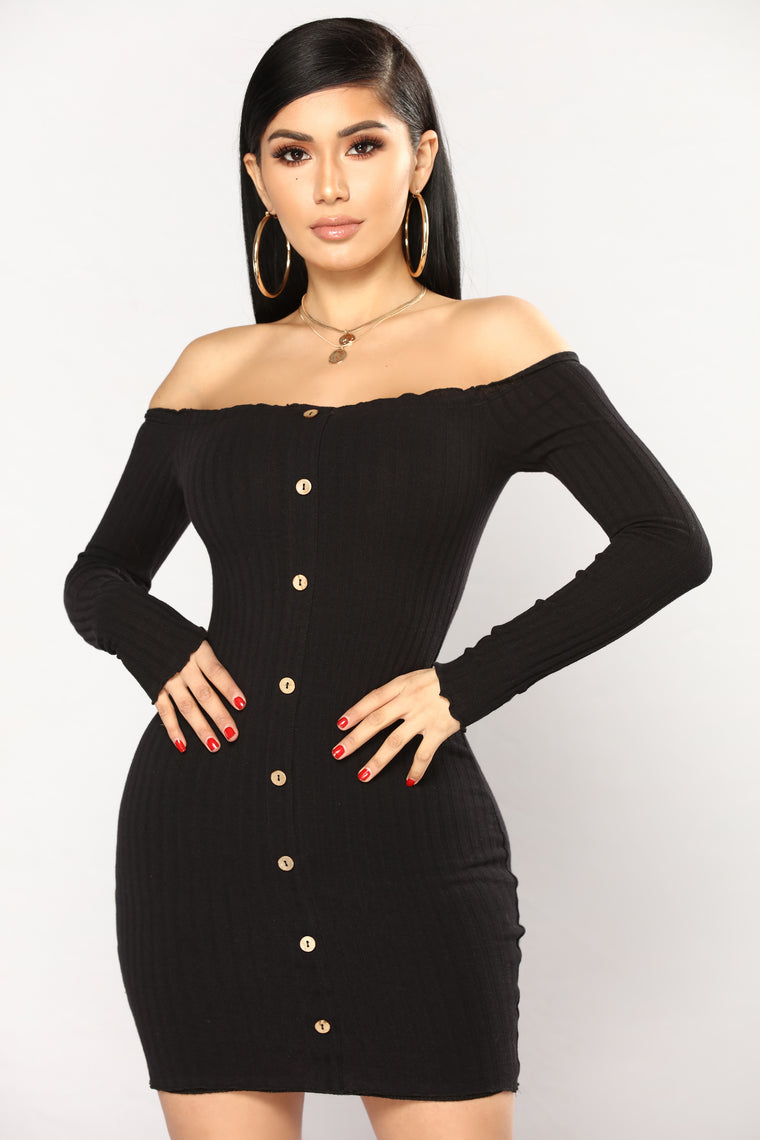 Jacklyn Off Shoulder Mini Dress - Black 