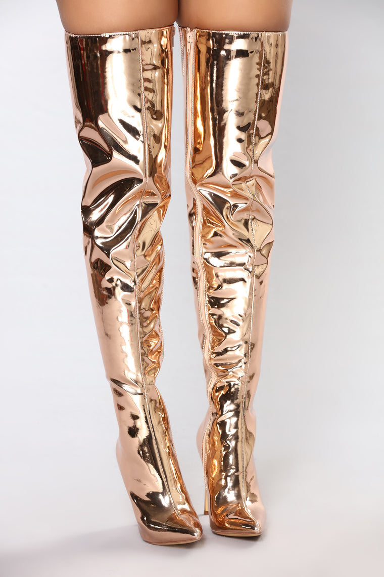 rose gold thigh high boots