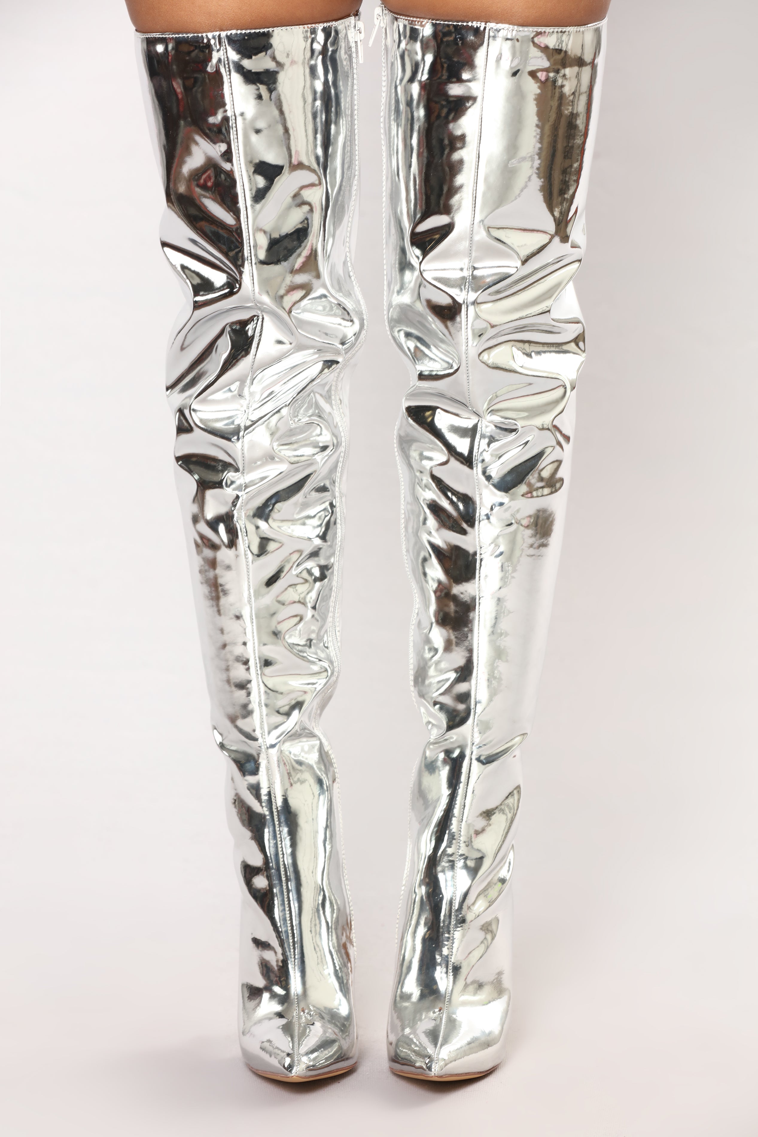 silver high knee boots