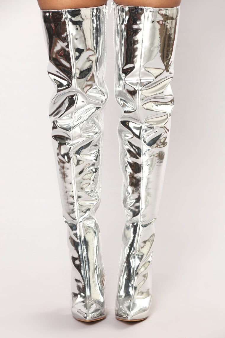 silver knee boots