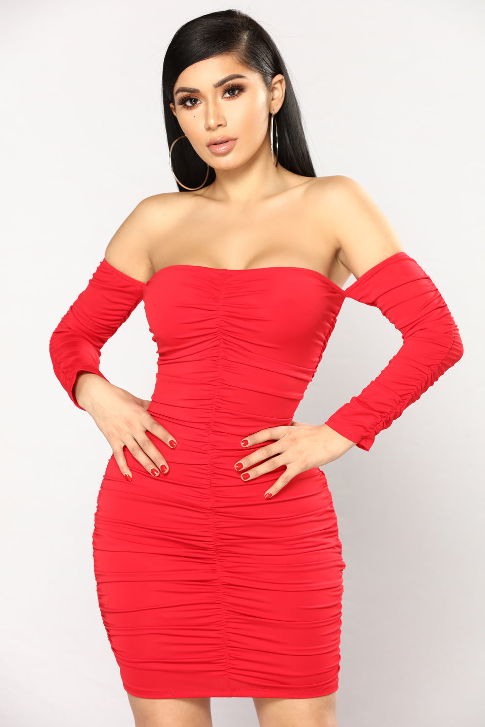 Macau Ruched Dress - Red