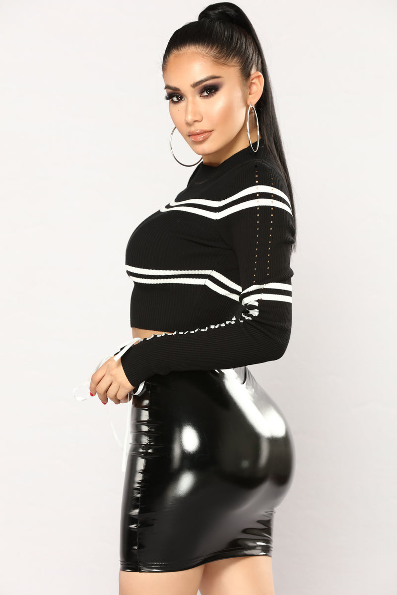 A Little Lace Up My Sleeve Top Black Fashion Nova Knit Tops Fashion Nova 